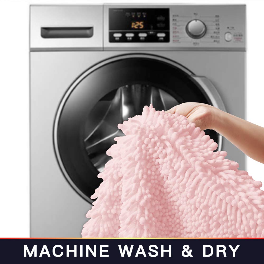 Walensee Bathroom Rug 2 Pieces Set Non Slip Bath Mat (17X24 Plus 20X32 Inch Blush) Water Absorbent Super Soft Shaggy Chenille Ma